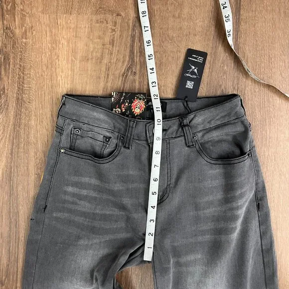 NEW Ed Hardy Tattoo Embroidered Wide Leg Gray Jeans Sz 26